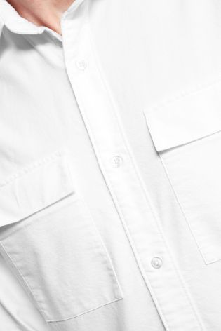 White Long Sleeve Twin Pocket Oxford Shirt